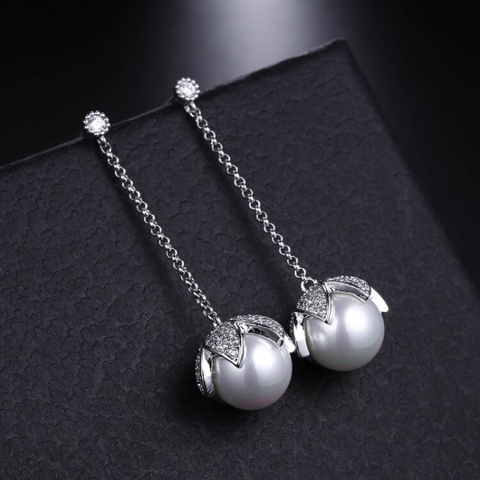 925 Silver Earrings Zircon Earrings Korean-Style Tassel Fruit Petals Ear Pendant Fashion Pearl Earrings Qxwe882
