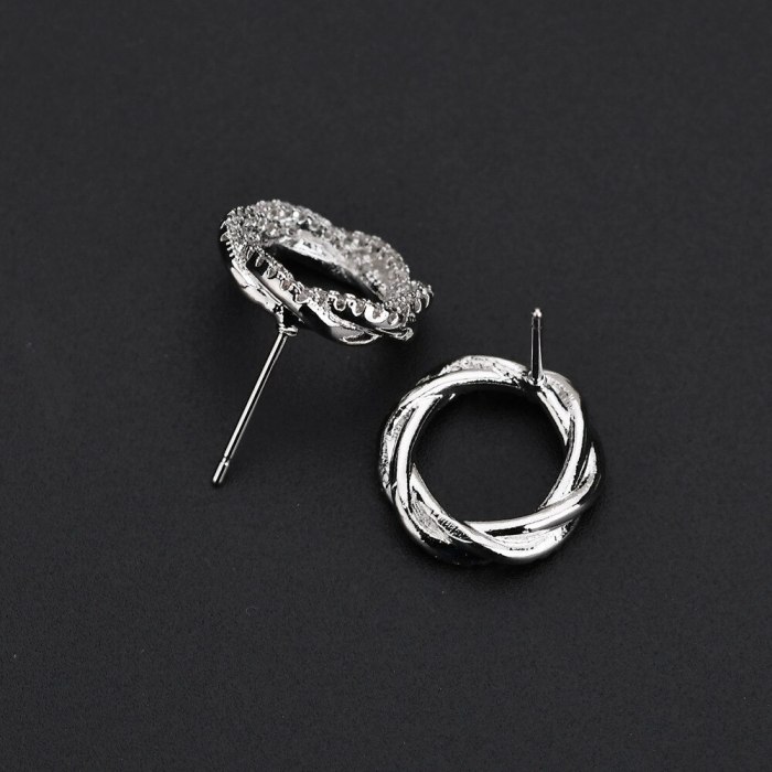 AAA Zircon Micro Pave Stud Earrings Linen Flower Color-Shaped Earrings  Korean-Style Fashion Fine Jewelry Qxwe108