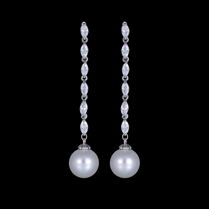 Tassel Long Shell Pearls Zircon Earrings 925 Sterling Silver Stud Earrings Korean Fashion Earrings Jewelry Qxwe1063