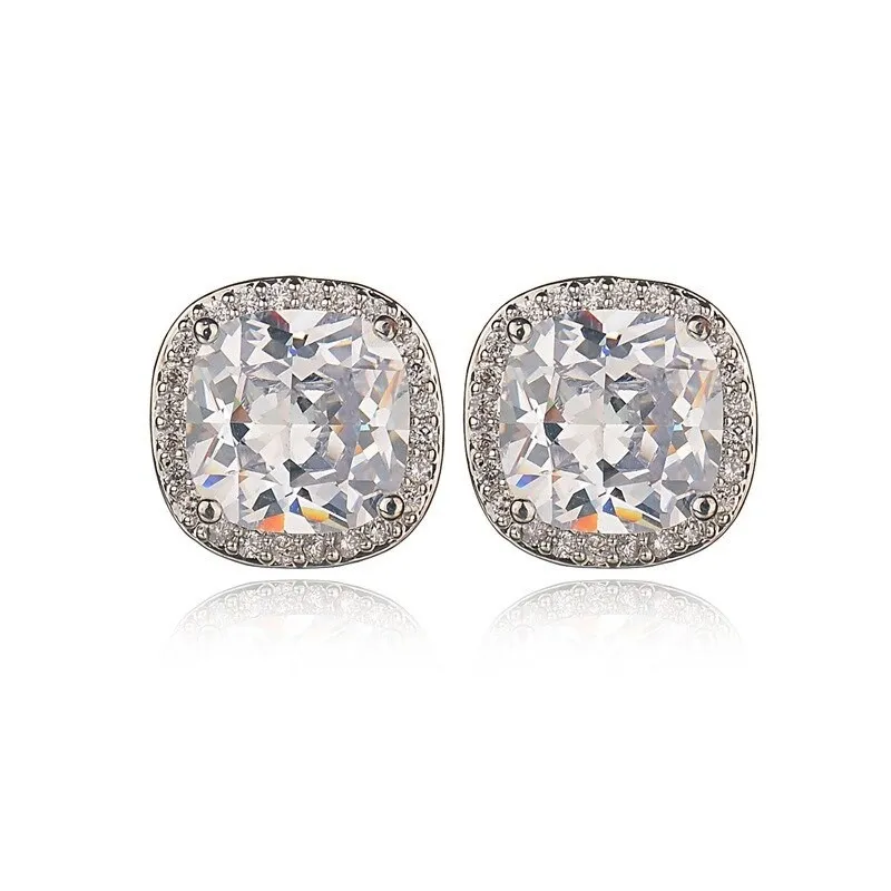 S925 Sterling Silver Needle AAA Large Square Stud Earring Zircon Inlay Earring Qxwe827