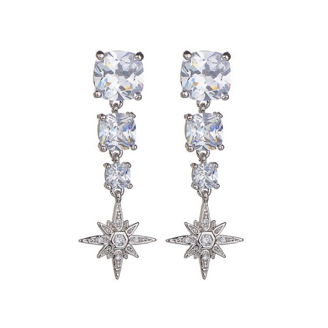 Long Earrings AAA Zircon Inlaid Platinum Plated S925 Silver Needle Ear Stud Star Earrings Qxwe831