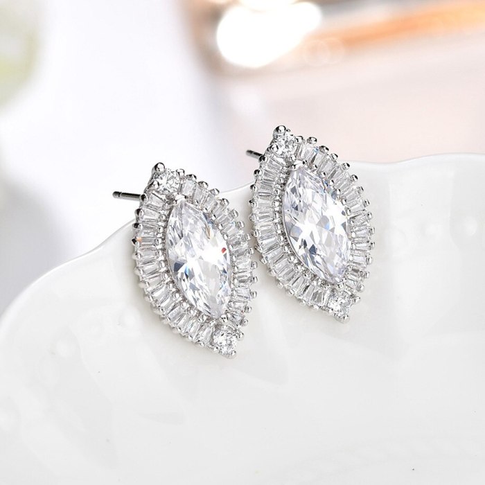 Korean-Style Exquisite AAA Zircon Stud Earrings Crystal Horse Eye Earrings  Female Gift Qxwe1137