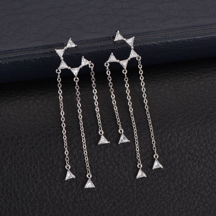 Elegant Sterling Silver Pin Star-Shaped Long Zircon Irregular Earrings Ear Pendant Tassel Ear Stud Earrings Qxwe1028