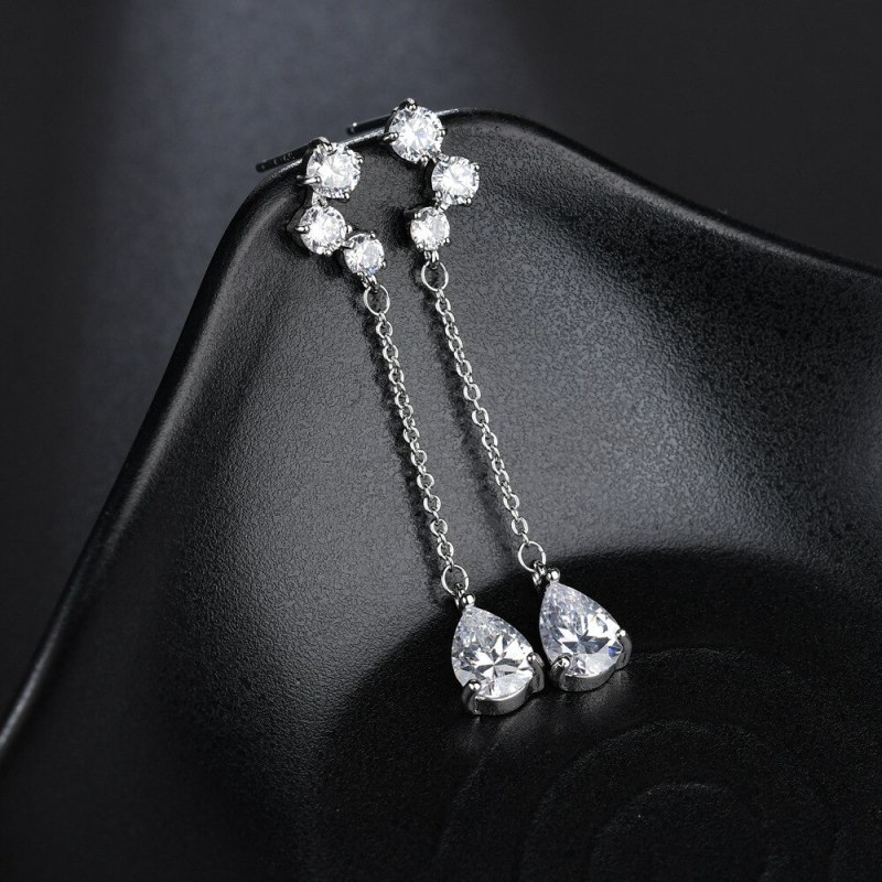 Korean-Style Tassel Long Earrings Female Fashion Ear Stud Elegant Drop AAA Zircon Ear Pendant Qxwe1068