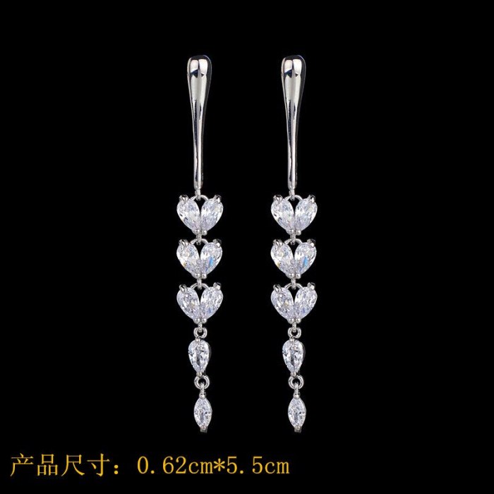 Tassels Long Zircon Earrings AAA Drop Inlaid Stud Earrings 925 Sterling Silver Ear Pin Korean Fashion Accessories Qxwe977