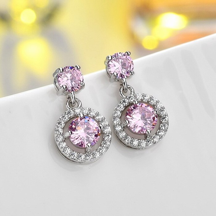 Round Earrings Copper Inlaid AAA Zircon Earrings Fashion Stud Earrings  Qxwee1308