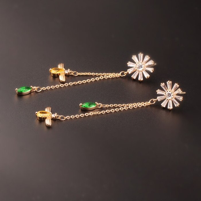 Daisy Galaxian Zircon Earrings Korean Style 925 Sterling Silver Pin Long Crystal Drop Tassel Earrings Qxwe1214