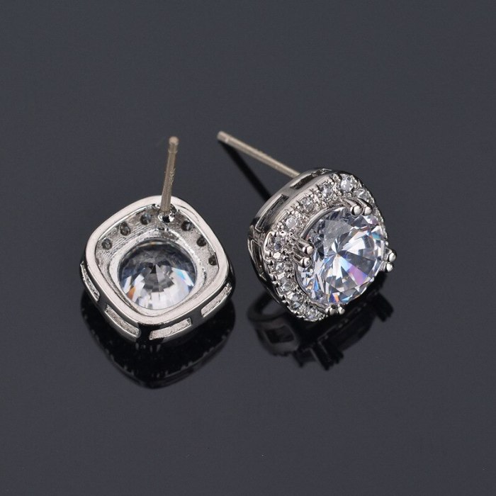 Korean-Style Stylish Stud Earrings Copper Inlaid AAA Zircon Earrings Classic Jewelry 925 Silver Pin Qxwe758