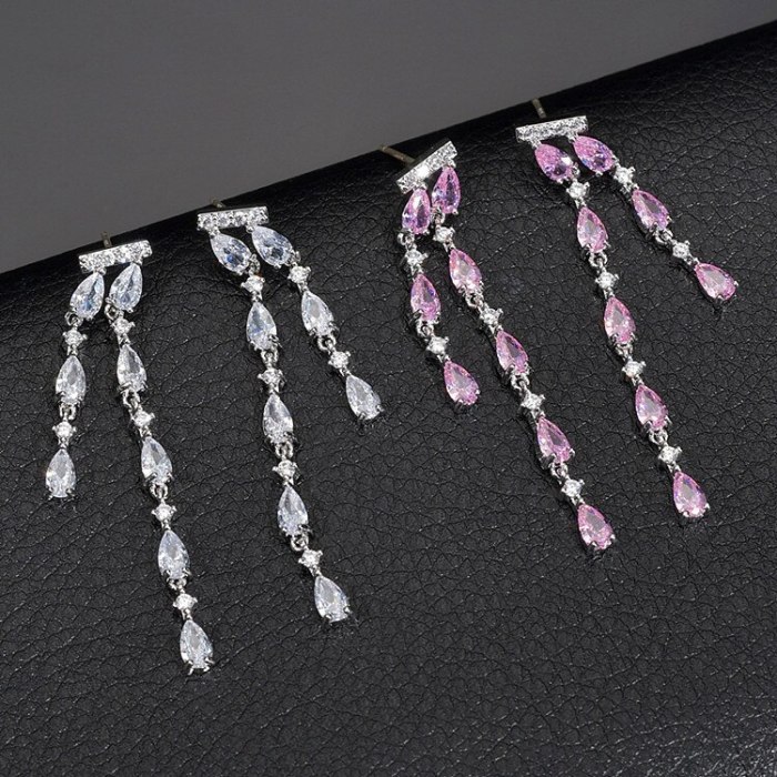 Tassel Long Earrings AAA Zircon Drop Inlaid Ear Pendant Non-Mainstream Dinner Dress Luxury Earrings 925 Silver Pin Qxwe1412