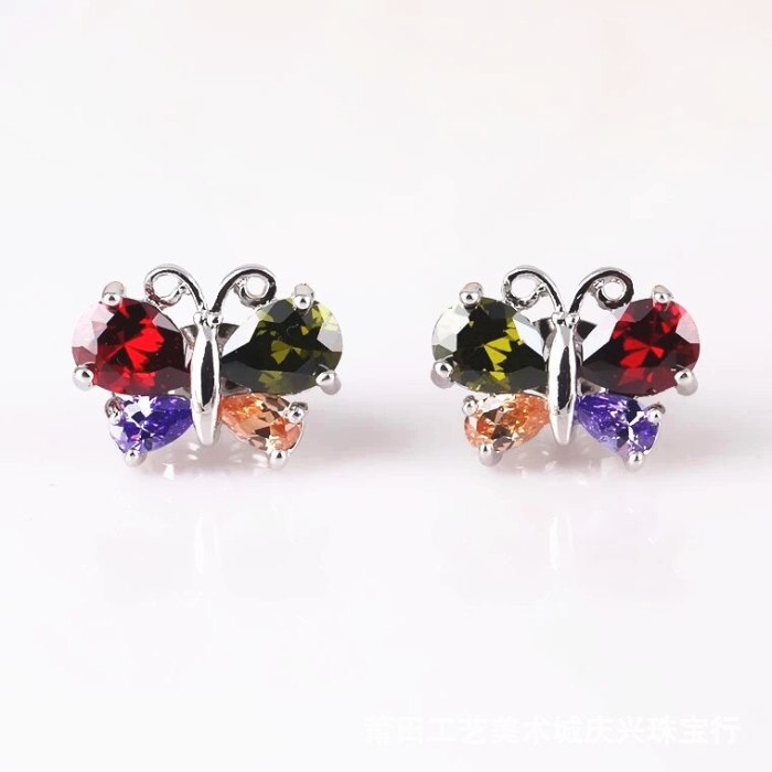 Butterfly Ear Stud Earrings AAA Zircon Inlaid Earrings  Colorful All-match Insect Jewelry Qxwe444