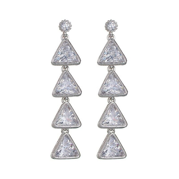 Korean-Style Stud Earrings Several Triangle Earrings Copper AAA Zircon Earrings Sterling Silver Ear Pin Qxwe816