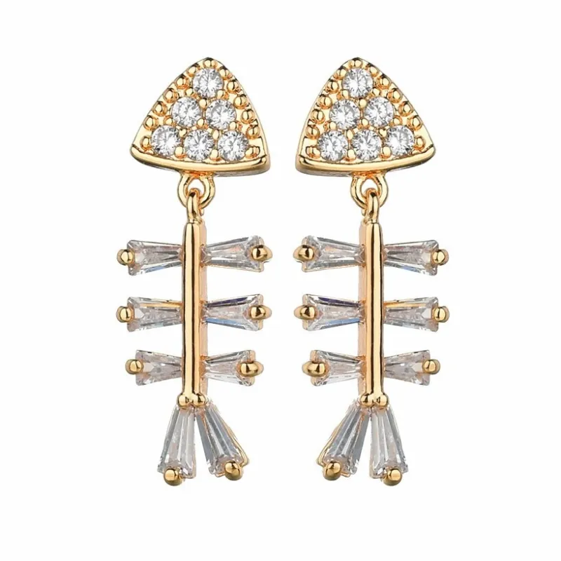 925 Sterling Silver Ear Pin Goldfish Bone Cool Stud Earrings Exquisite Copper Inlaid AAA Zircon Earrings Pendant Qxwe1309