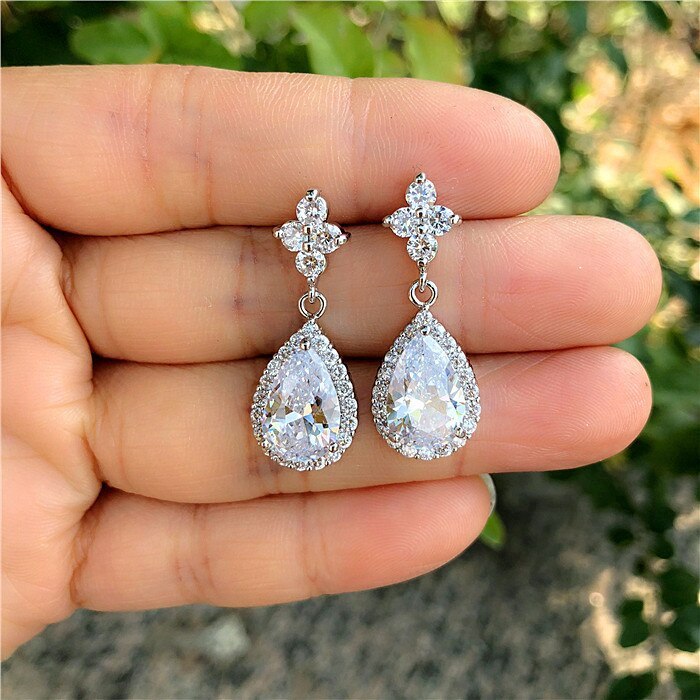 Drop AAA Zircon Earrings Ear Pendant 925 Sterling Silver Ear Pin Korean Fashion Jewelry Earrings Qxwe659