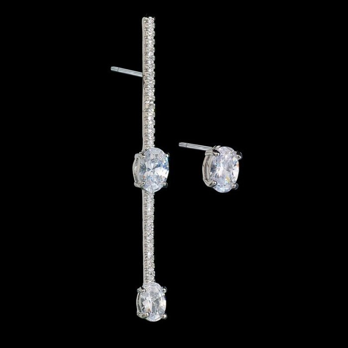 Asymmetric Korean-Style AAA Zircon Micro Pave Stud Earrings 925 Sterling Silver Earrings Pin Fashion Jewelry Qxwe1029