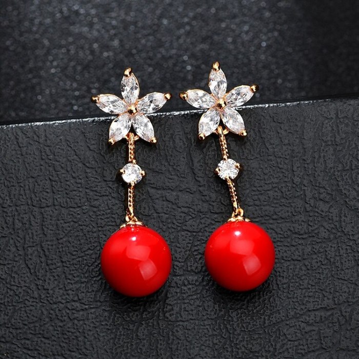 Copper AAA Zircon Inlaid Stud Earrings Pearl Earrings Fashion Fresh Earrings Wholesale Women's Accessories Qxwe1146