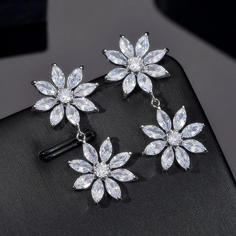 Korean-Style Creative New Flower Earrings AAA Zircon Inlaid Fashion Ear Pendant S925 Sterling Silver Pin Qxwe1424