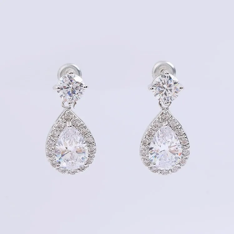 Korean Style Earrings AAA Drop Zircon Earrings Fashion Simple Ear Pendant Earrings Hot Selling Stud Earrings Qxwe836