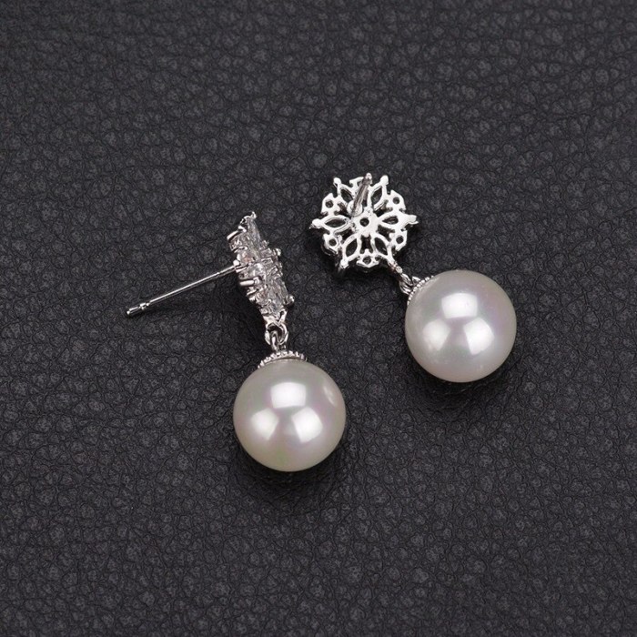 Korean-Style Simple Snowflake Pearl Earrings AAA Zircon Inlaid Ear Stud Ear Pendant Fashion Earrings Accessories Qxwe586