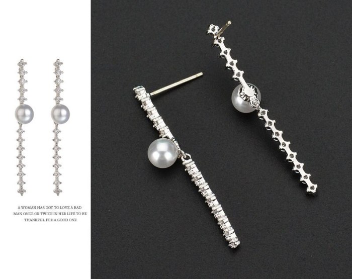 Korean-Style Exquisite Geometric Earrings AAA Zircon Pearl Inlaid Ear Stud 925 Sterling Silver Ear Pin Qxwe981