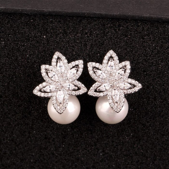 Elegant Pearl Zircon Earrings 925 Silver Pin Korean Style Quality Elegant Female Earrings Qxwe874