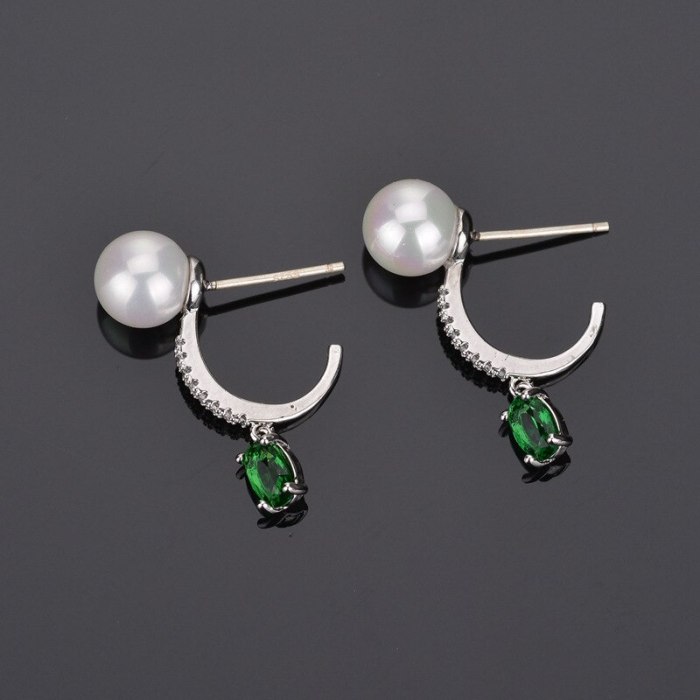 Green Algae Head Earrings European Boutique Trendy Stud Earrings Oval Ear Pendant Green Crystal Pearl Earrings Qxwe898