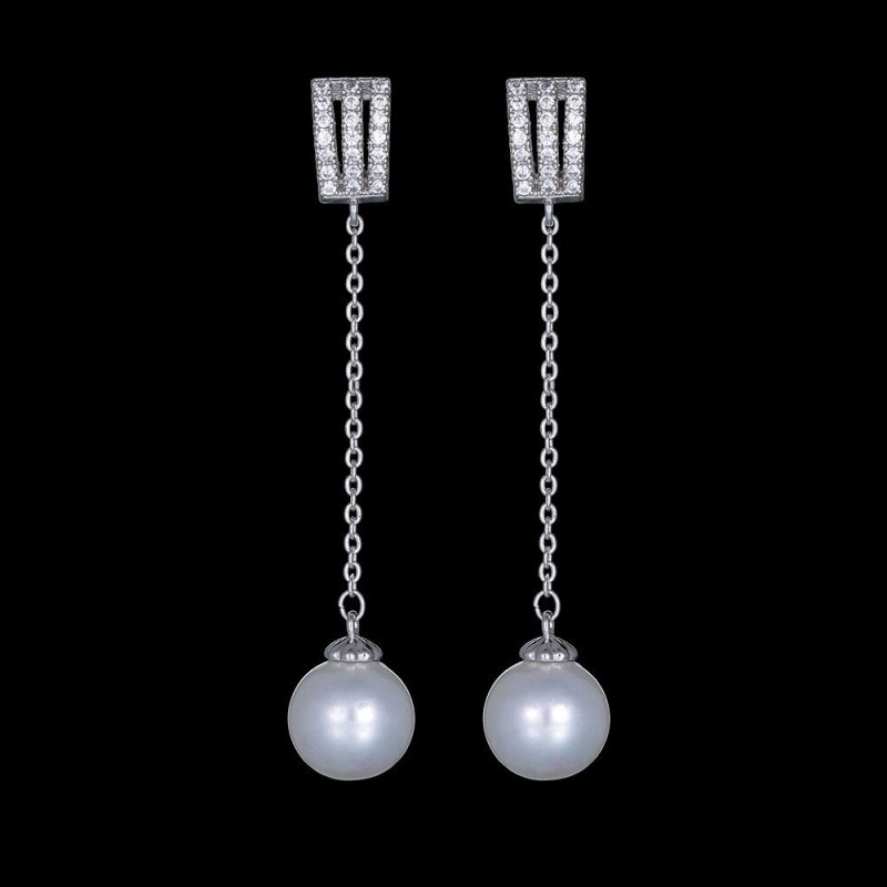 Korean Version of The Tassel Pearl Earrings Micro Pave AAA Zircon Earrings Pearl Ear Pendant Jewelry QxWE984