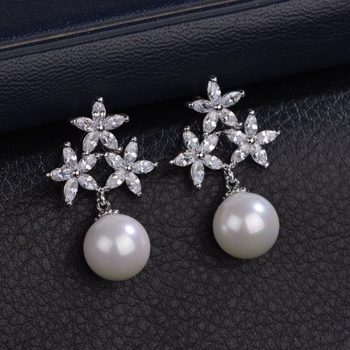 S925 Silver Pin AAA Zircon Inlaid Stud Earrings Fashion Pearl Earrings Earrings Qxwe915