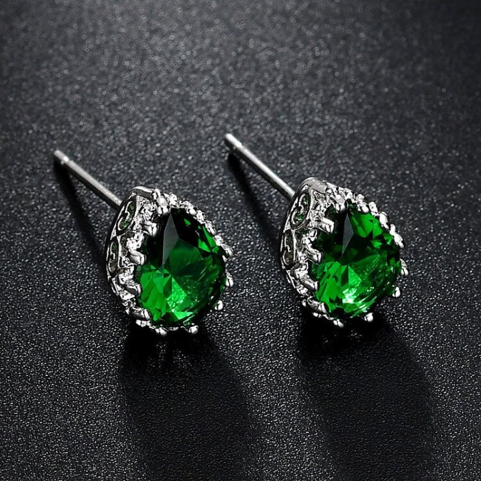 Copper Inlaid Drop Zircon Crystal Stud Earrings Cutout Lovely Earrings Simple Multi-Color Earrings Jewelry Qxwe407