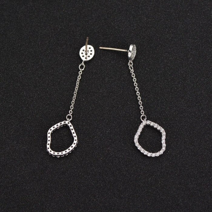 Geometric Earrings Tassel Long AAA Zircon Inlaid Ear Pendant Korean Fashion Ear Stud Ornament 925 Sterling Silver Pin Qxwe986