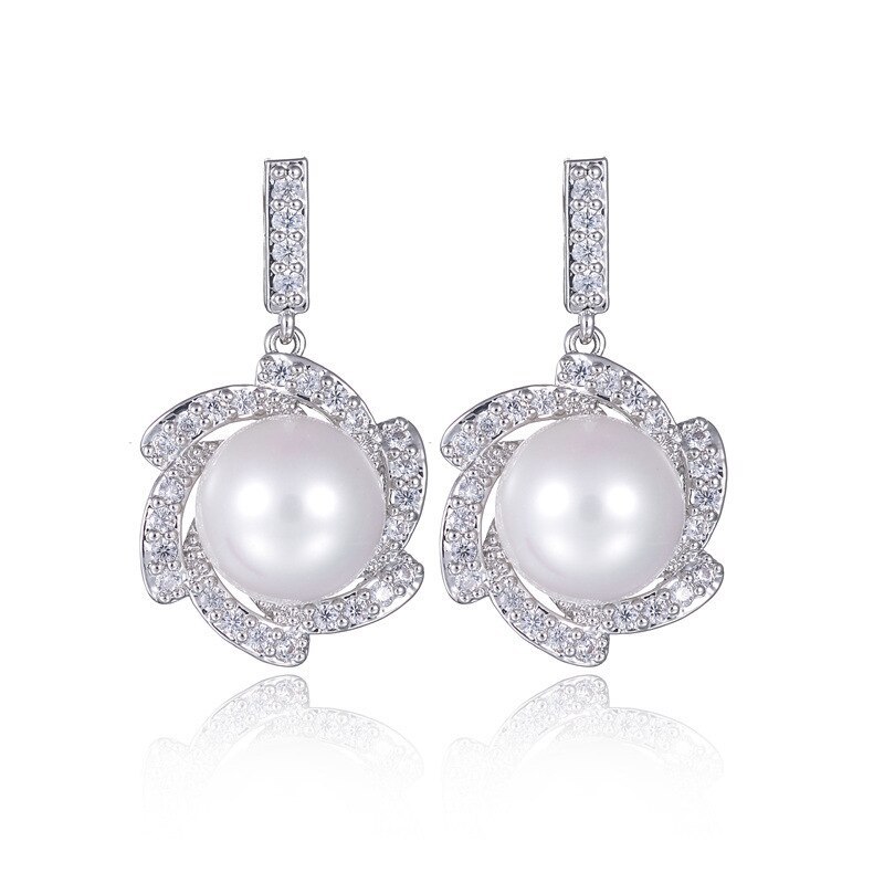 Elegant Pearl Earrings AAA Zircon Shell Pearls Stud Earrings 925 Sterling Silver Ear Pin Korean-Style Earrings  Qxwe1053
