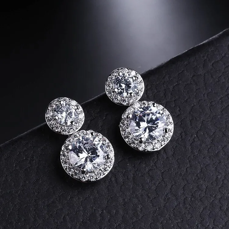 Stud Earrings Sterling Silver Ear Pin Copper Inlaid AAA Zircon Earrings Korean Fashion Earrings Jewelry Qxwe825
