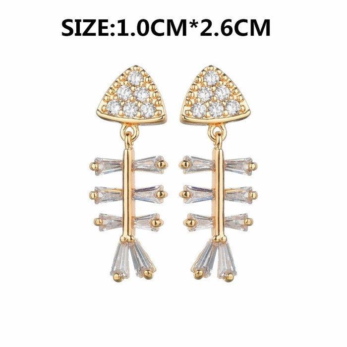 925 Sterling Silver Ear Pin Goldfish Bone Cool Stud Earrings Exquisite Copper Inlaid AAA Zircon Earrings Pendant Qxwe1309