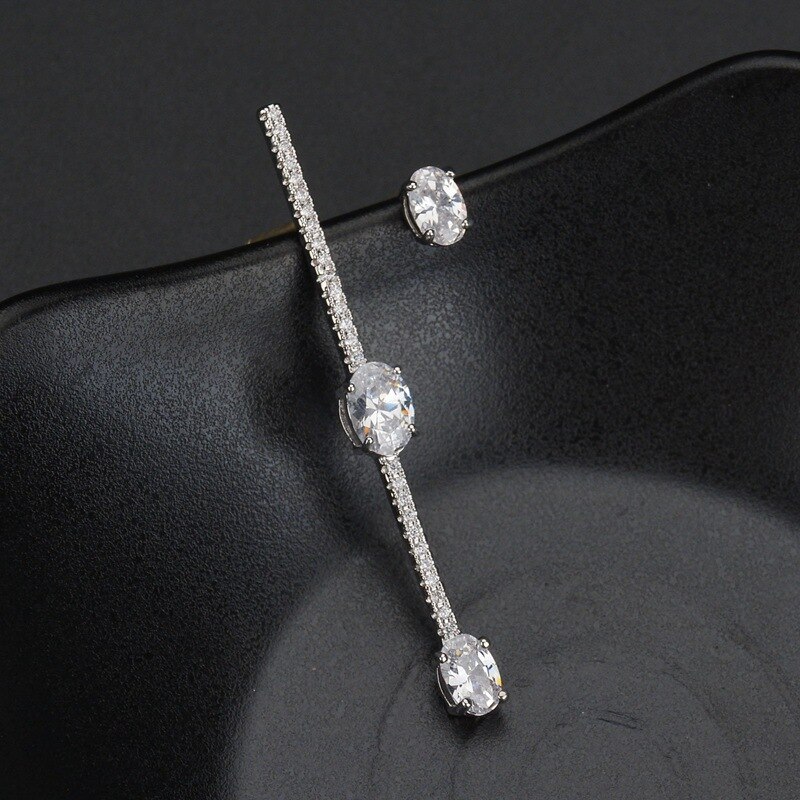 Asymmetric Korean-Style AAA Zircon Micro Pave Stud Earrings 925 Sterling Silver Earrings Pin Fashion Jewelry Qxwe1029