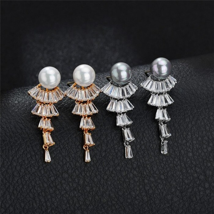 Fashion Korean-Style Long Pearl Earrings Zircon Earrings Tassel Female Ear Pendant Ear Stud Wholesale Qxwe980