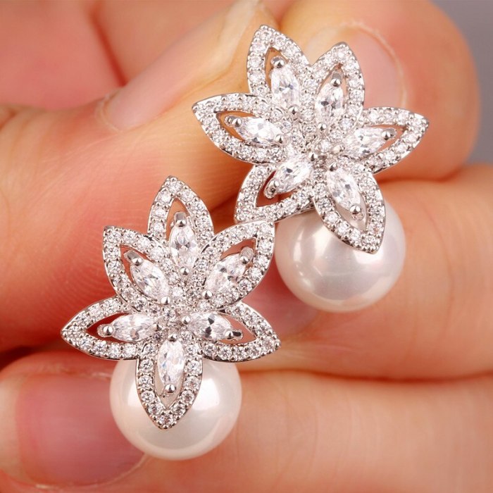 Elegant Pearl Zircon Earrings 925 Silver Pin Korean Style Quality Elegant Female Earrings Qxwe874