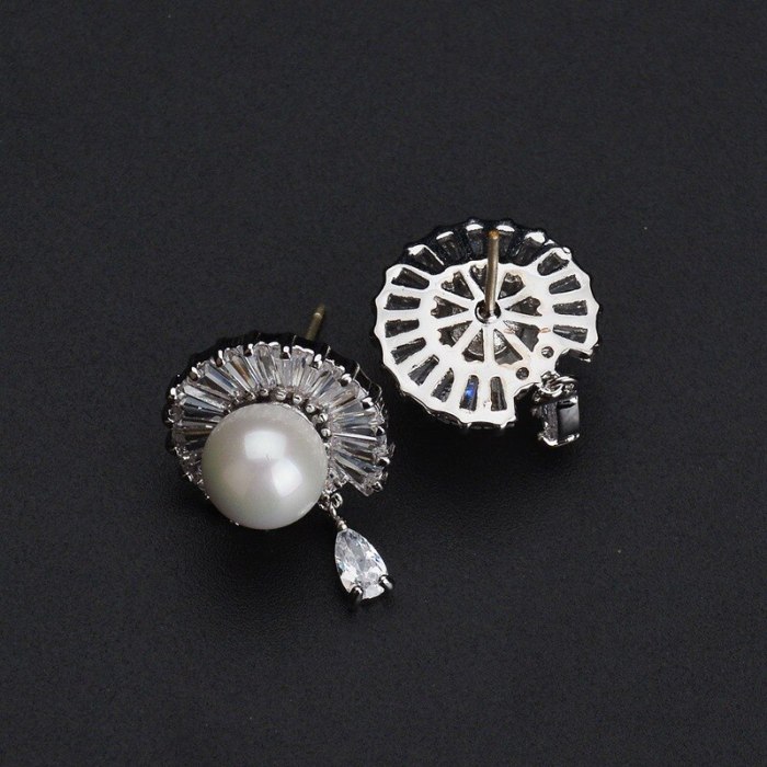 Pearl Stud Earrings 925 Sterling Silver Ear Pin AAA Zircon Inlaid Korean Fashion Ear Stud Earrings Qxwe989