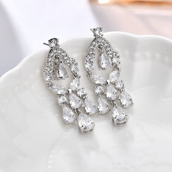 Korean-Style Zircon Earrings AAA Zircon Inlaid Luxury Dinner Gift Ear Stud Earrings Jewelry Qxwe1186