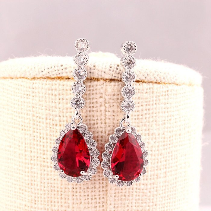 Copper Inlaid Drop Crystal Zirconium Earrings Pendant Korean-Style Trendy Stud Earrings Female Accessories Qxwe873