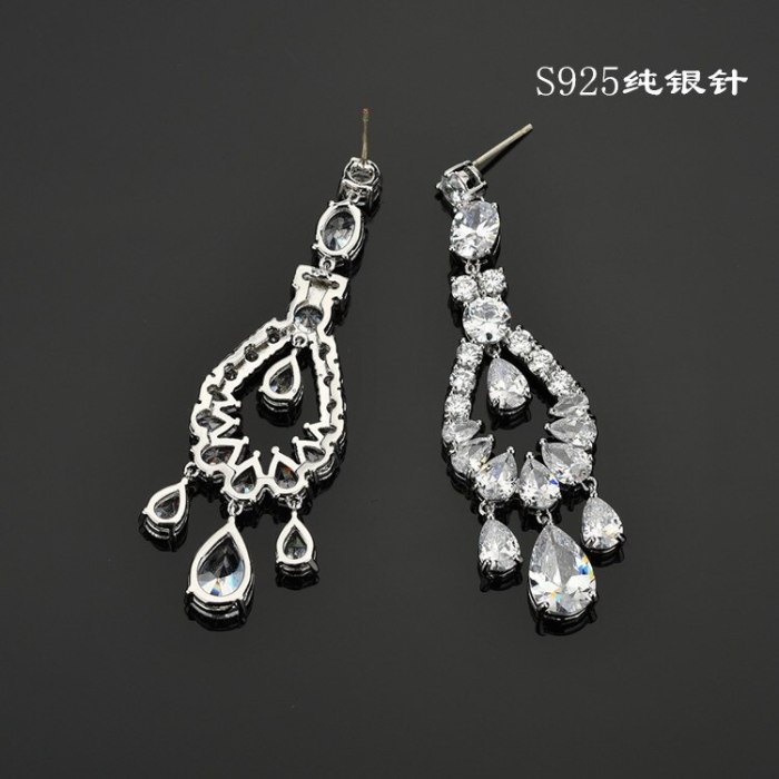 Korean Elegant Luxury Earrings AAA Zircon Inlaid Exaggerated Delicate Earrings Pendant 925 Silver Pin Fashion Jewelry Qxwe1173