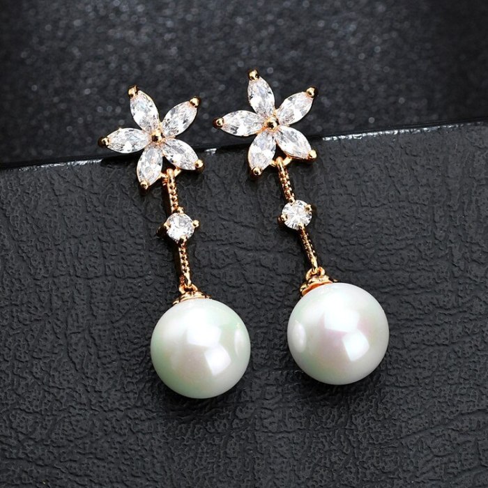 Copper AAA Zircon Inlaid Stud Earrings Pearl Earrings Fashion Fresh Earrings Wholesale Women's Accessories Qxwe1146