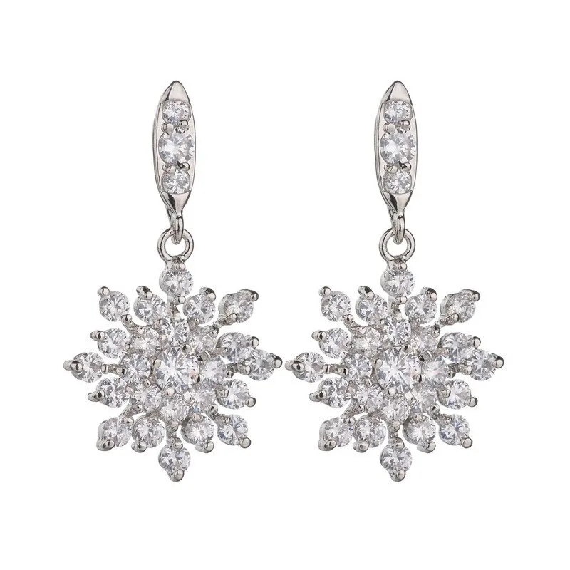 Snowflake AAA Zircon Stud Earrings Fashion Korean Earrings Jewelry Silver Pin Qxwe585