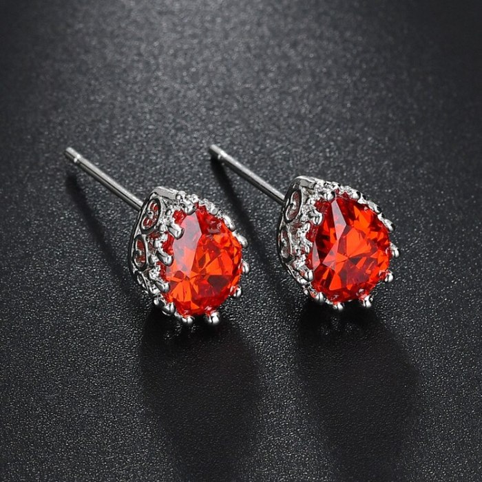 Copper Inlaid Drop Zircon Crystal Stud Earrings Cutout Lovely Earrings Simple Multi-Color Earrings Jewelry Qxwe407