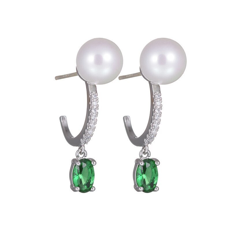 Green Algae Head Earrings European Boutique Trendy Stud Earrings Oval Ear Pendant Green Crystal Pearl Earrings Qxwe898