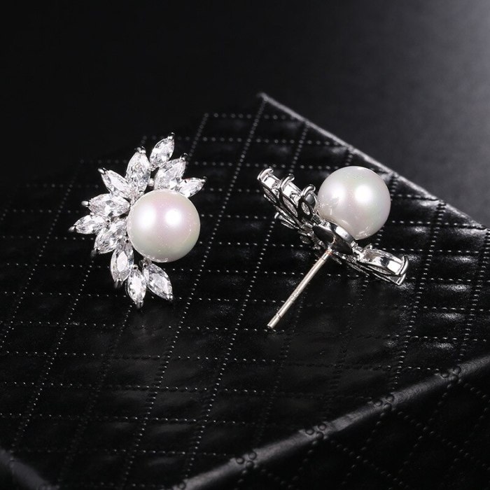 Registration S925 Sterling Silver Stud Earrings Zircon Korean Fashion Pearl Earrings Jewelry Wholesale Earrings QxWE634