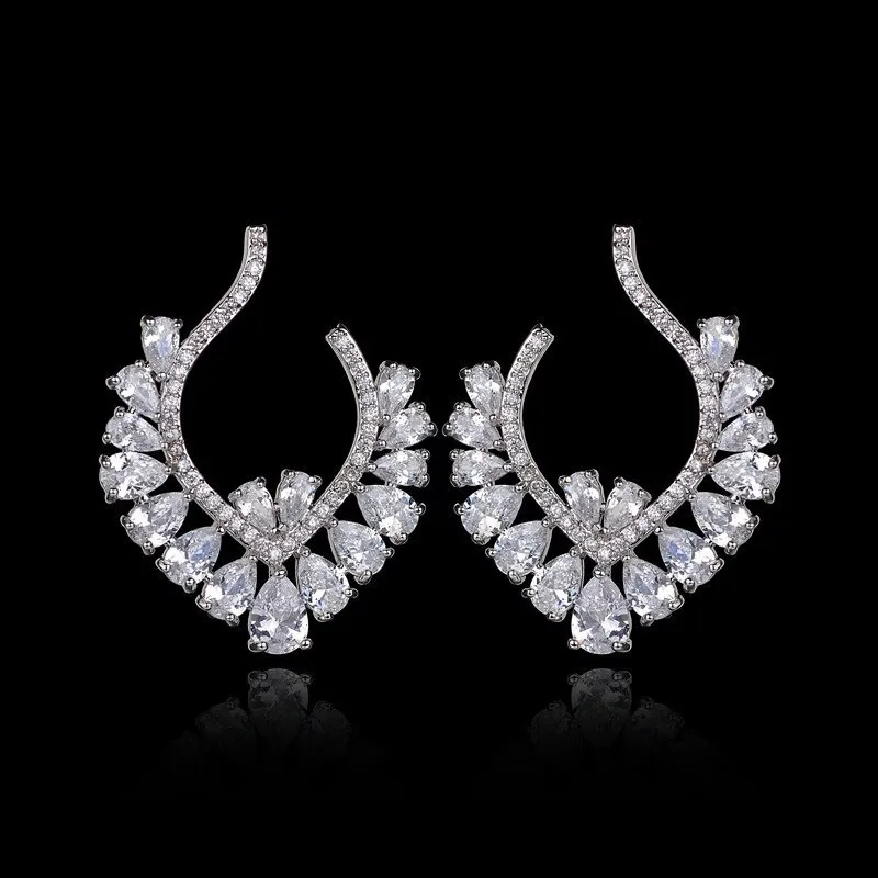 Korean-Style Gorgeous Ear Stud Sterling Silver Ear Pin AAA Zircon Inlaid Ear Stud Wedding Fashion Jewelry Qxwe975