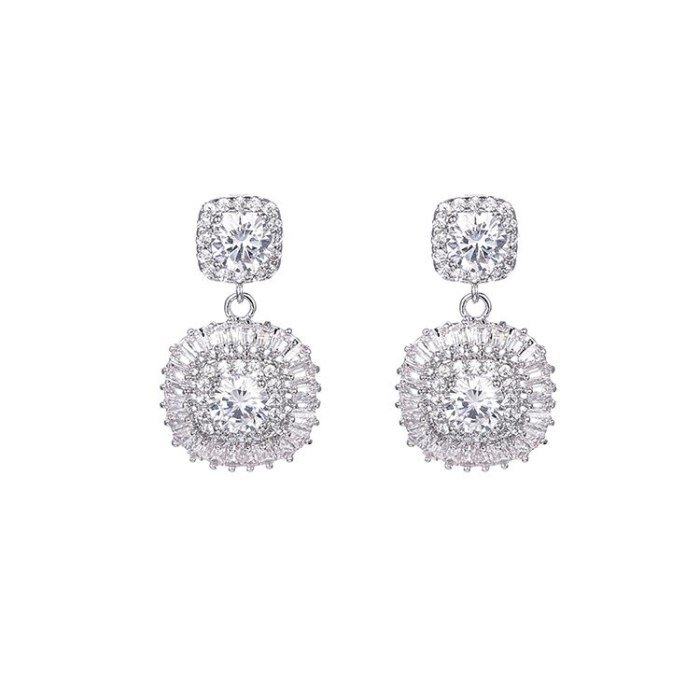 New Zircon Crystal Earrings Korean Fashion Ear Stud High-End Ear Pendant Ear Stud Earrings Jewelry Qxwe1117