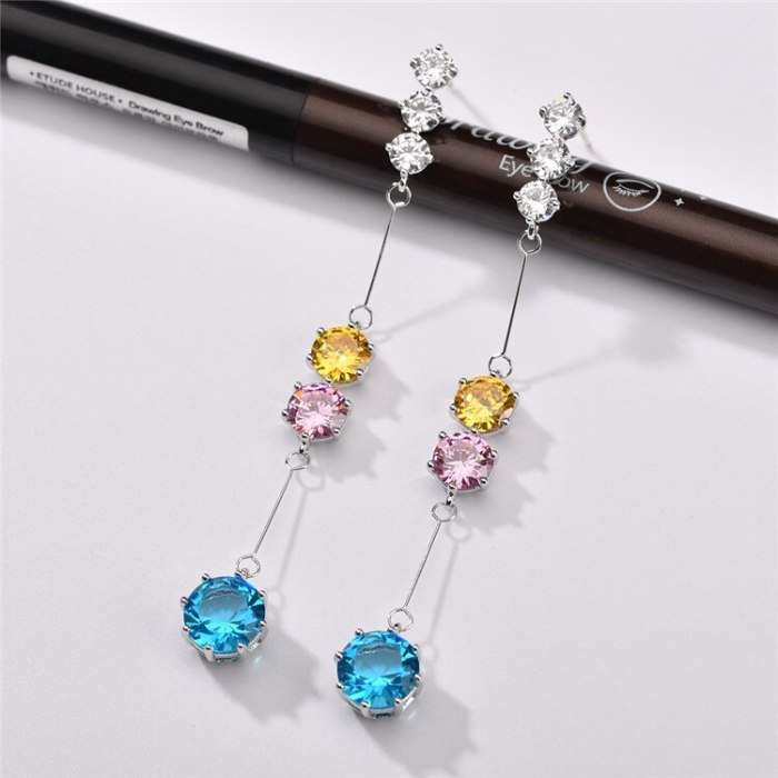 Copper Inlaid AAA Artificial Crystal Zircon Long Earrings Sterling Silver Needle Fashion Earrings Jewelry QxWE1174