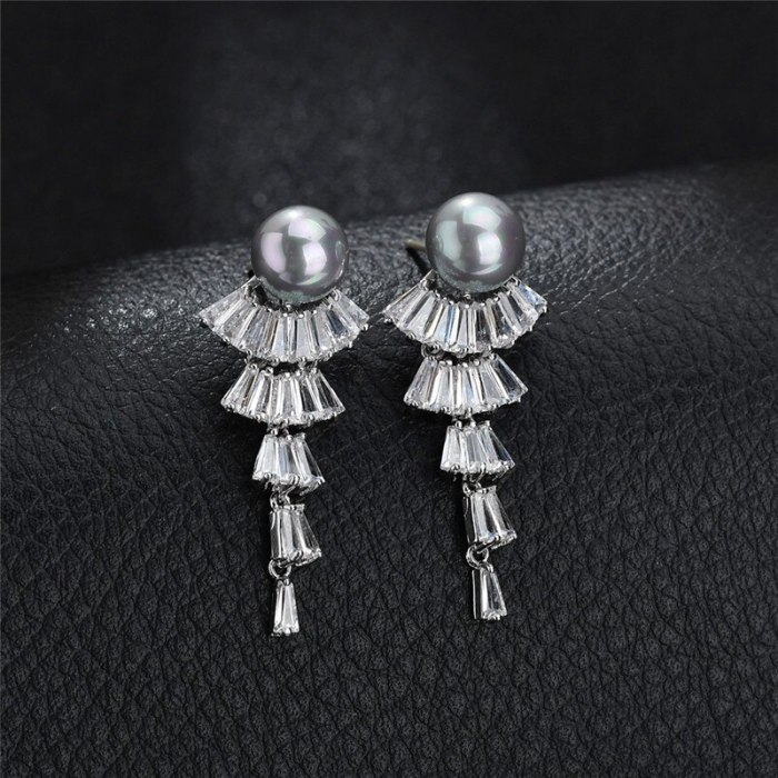 Fashion Korean-Style Long Pearl Earrings Zircon Earrings Tassel Female Ear Pendant Ear Stud Wholesale Qxwe980