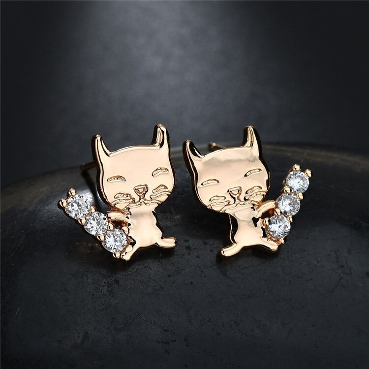 Cat Stud Earrings Copper Inlaid AAA Zircon Stud Earrings European and American Earrings Wholesale Qxwe1180