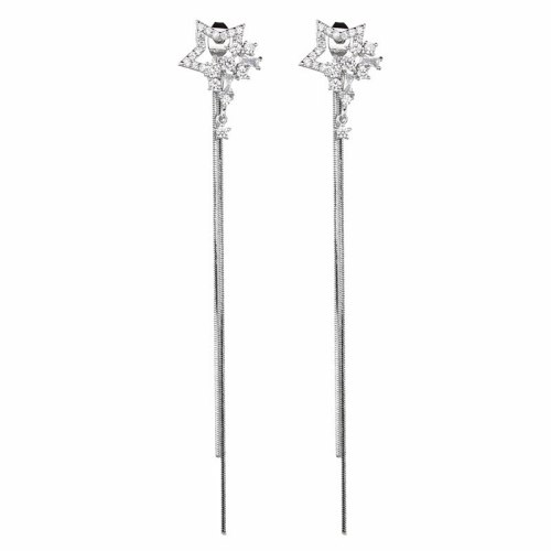 925 Silver Pin Tassel Earrings Stud Earrings Korean Elegant Girl's Heart Ear Stud AAA Zircon Long Ear Pendant Qxwe0580